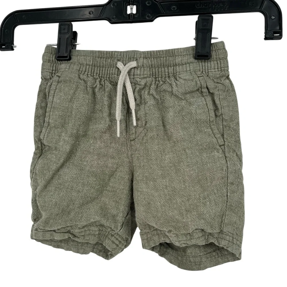 Old Navy Toddler Boys Linen Blend Shorts 2T Olive Green Drawstring Summer Casual
